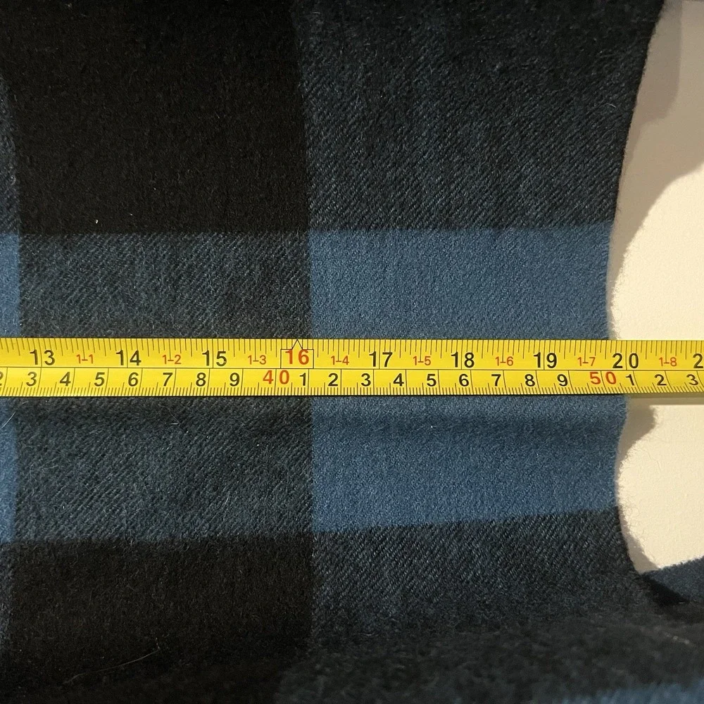 Coach Wool Cashmere Check Scarf Blue Black Plaid Oversized Wrap 72